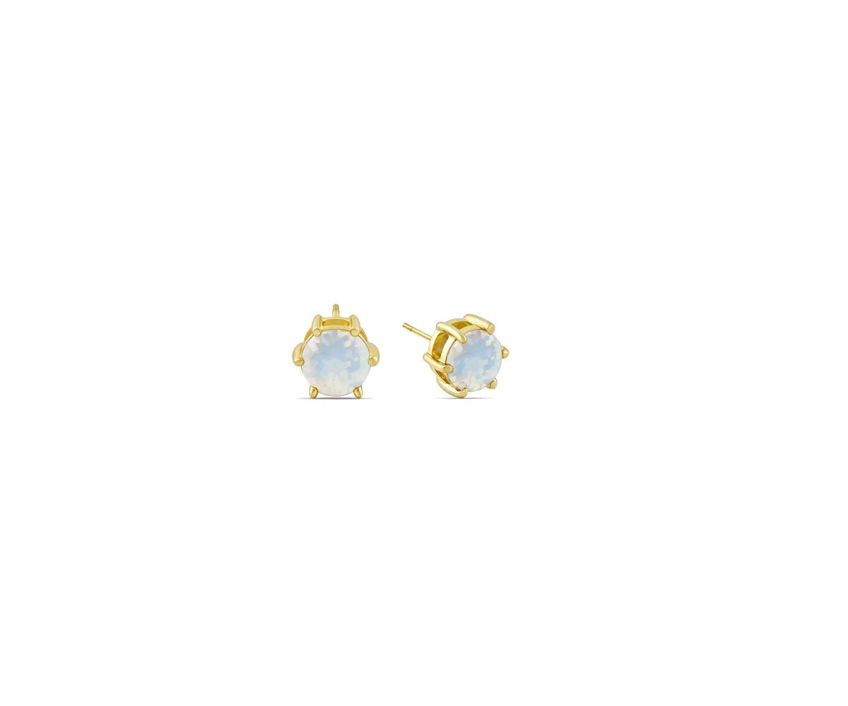 All Cotton and Linen Moonstone Stud Earrings | June Birthstone | 14K Gold Plated