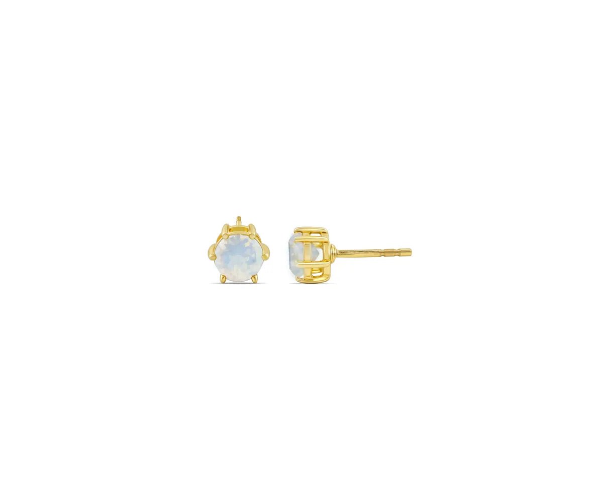 All Cotton and Linen Moonstone Stud Earrings | June Birthstone | 14K Gold Plated