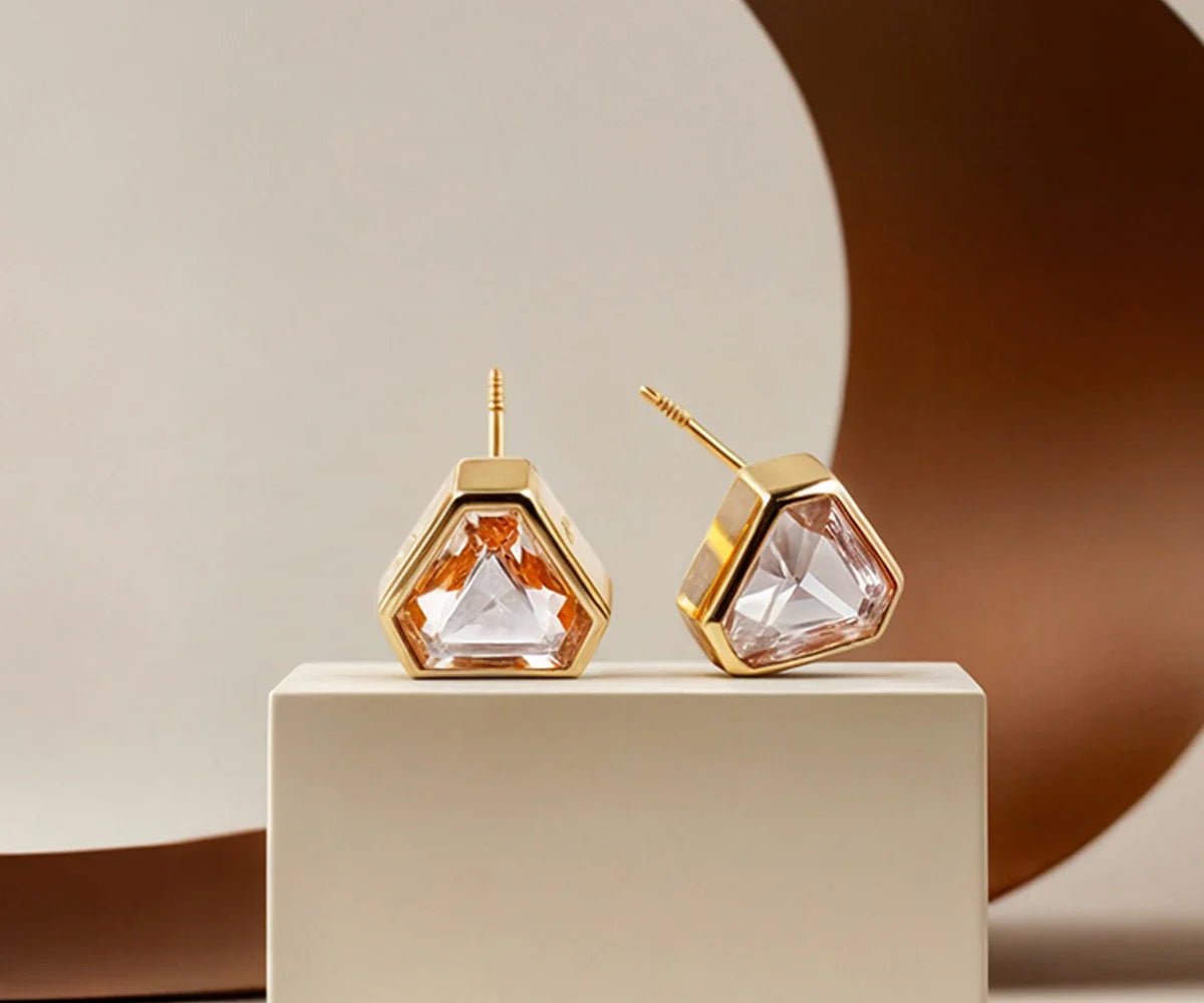 All Cotton and Linen Morganite Stud Earrings | 18K Gold - Plated Facet - Edge Blush Morganite