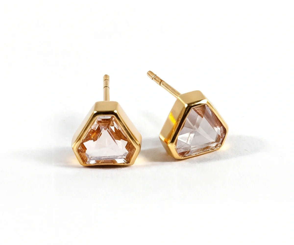 All Cotton and Linen Morganite Stud Earrings | 18K Gold - Plated Facet - Edge Blush Morganite