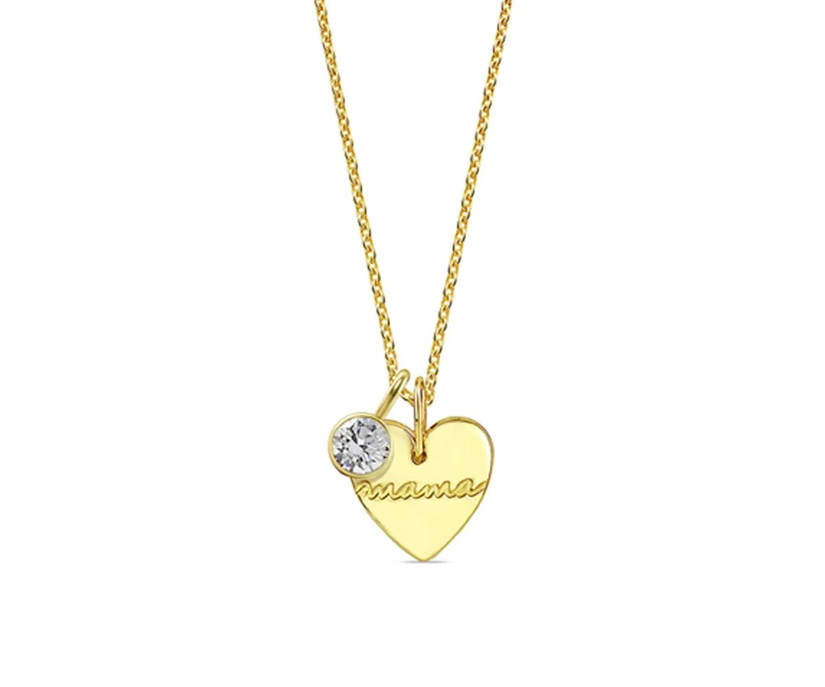 All Cotton and Linen Mother's Charm Necklace with Birthstone – 14K Gold Heart & Birthstone Pendant