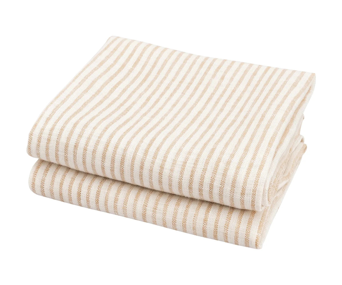 All Cotton and Linen Natural Striped Linen Kitchen Towels - Set of 2