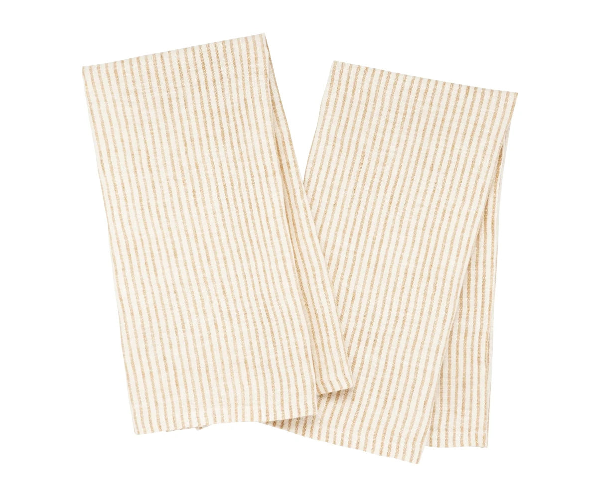 All Cotton and Linen Natural Striped Linen Kitchen Towels - Set of 2