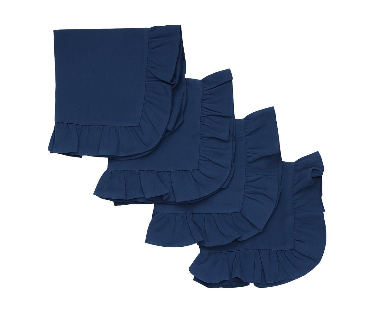 All Cotton and Linen Navy Blue Ruffle Edge Cloth Napkins