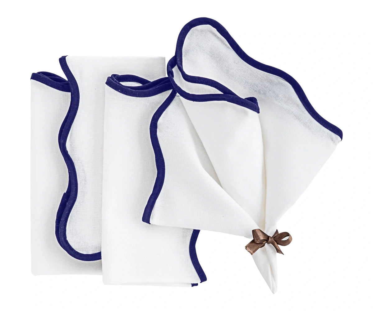 All Cotton and Linen Navy Scallop Edge Cloth Napkins