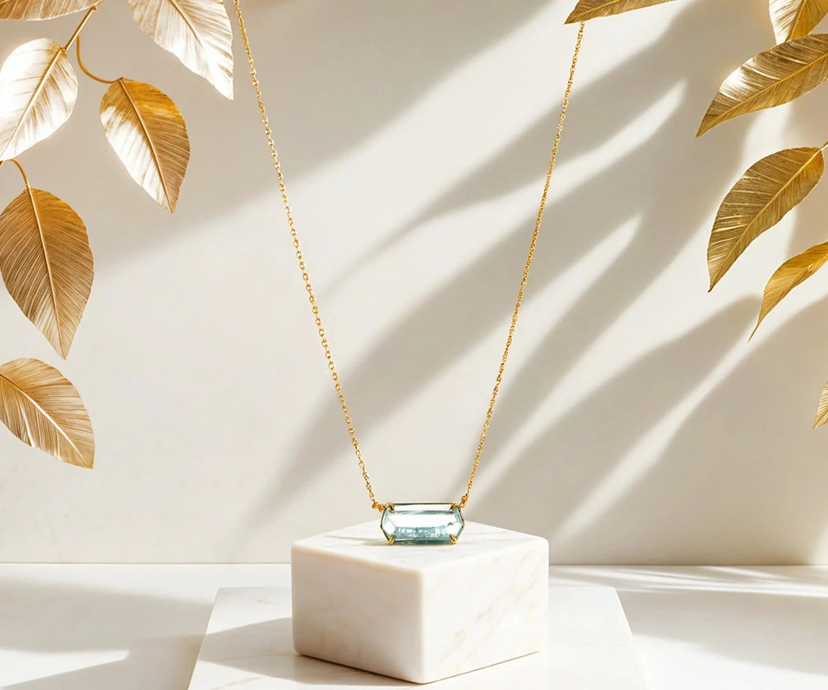 All Cotton and Linen Ocean Topaz Blue Stone Pendant Necklace – 18K Gold - Plated