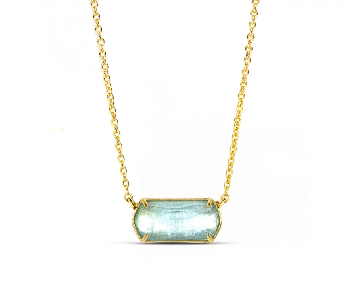 All Cotton and Linen Ocean Topaz Blue Stone Pendant Necklace – 18K Gold - Plated