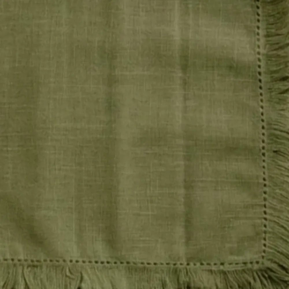 All Cotton and Linen Olive Green Cotton Fringe Cloth Napkins