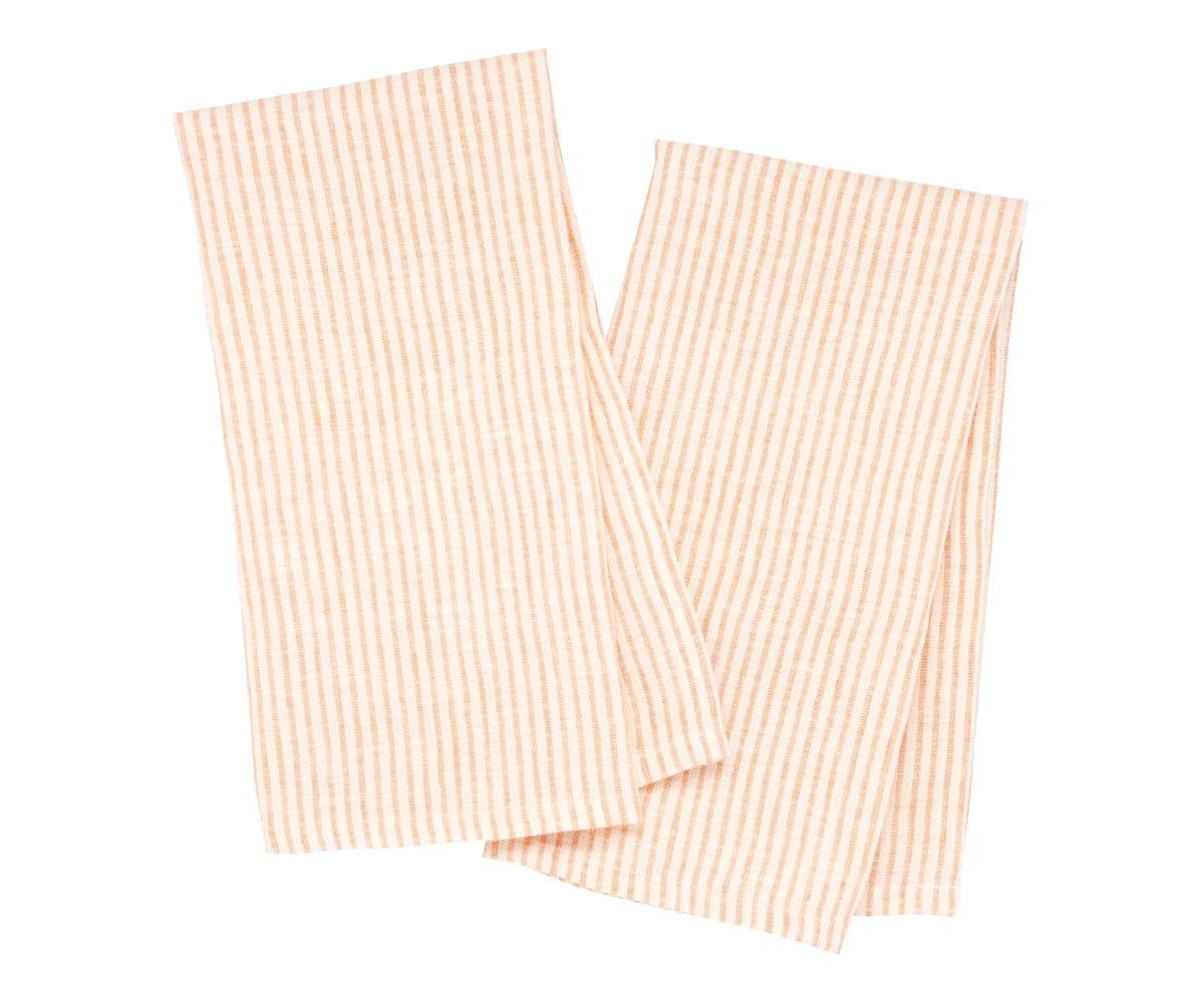 All Cotton and Linen Orange Striped Pure Linen Kitchen Towels - Set of 2
