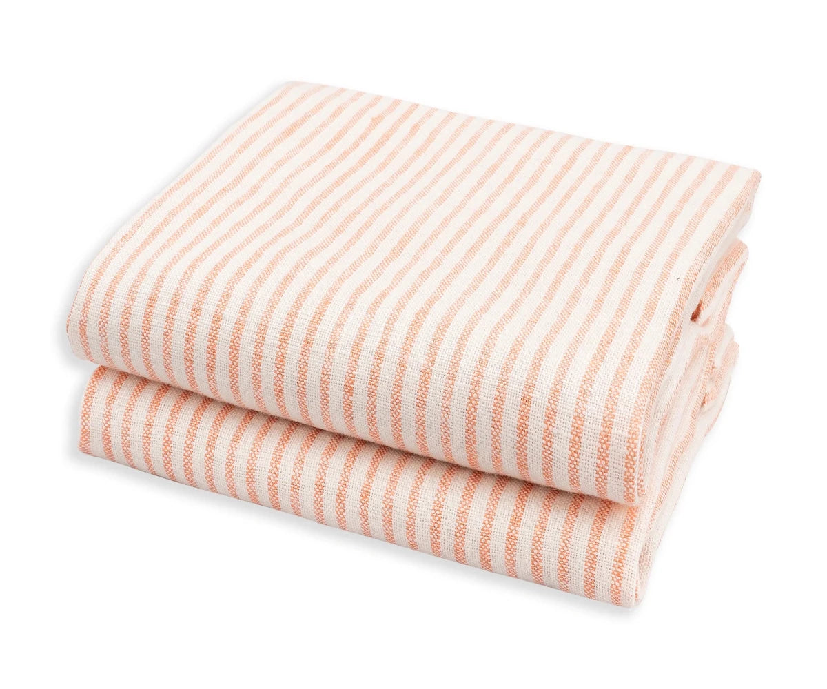 All Cotton and Linen Orange Striped Pure Linen Kitchen Towels - Set of 2