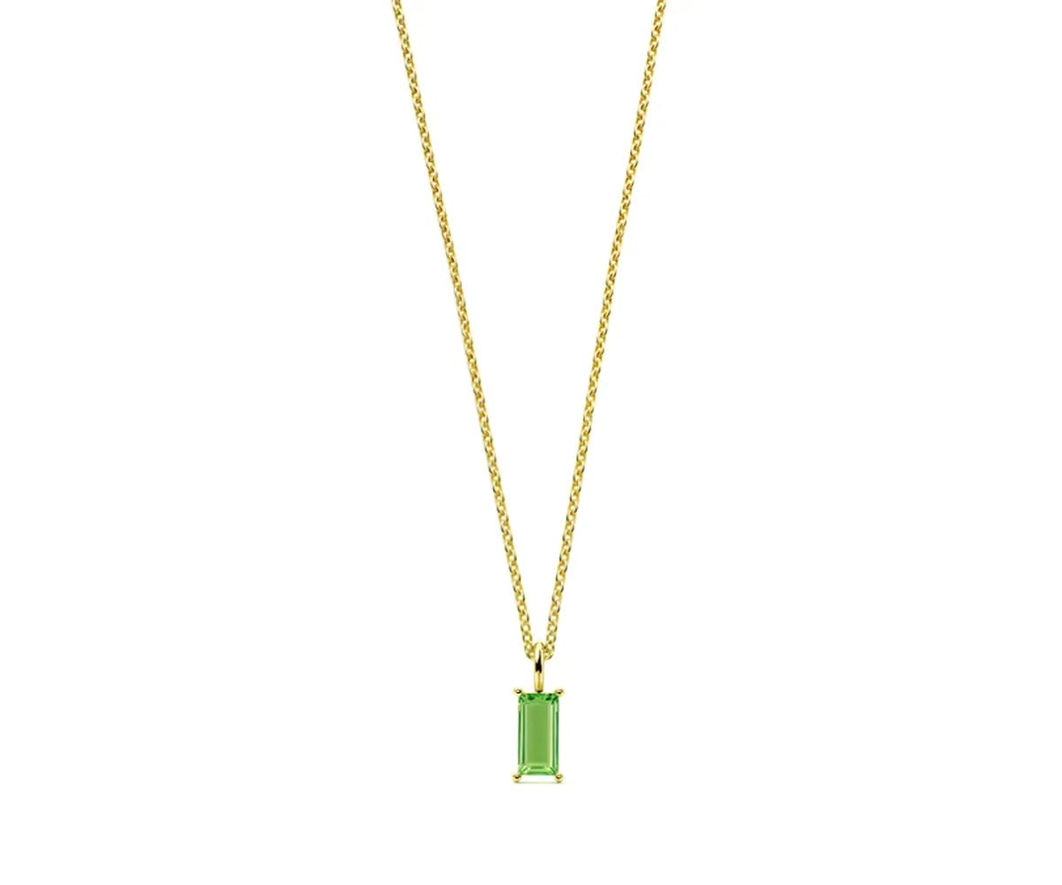 All Cotton and Linen Peridot Baguette Pendant Necklace | August Birthstone | 14K Gold - Plated