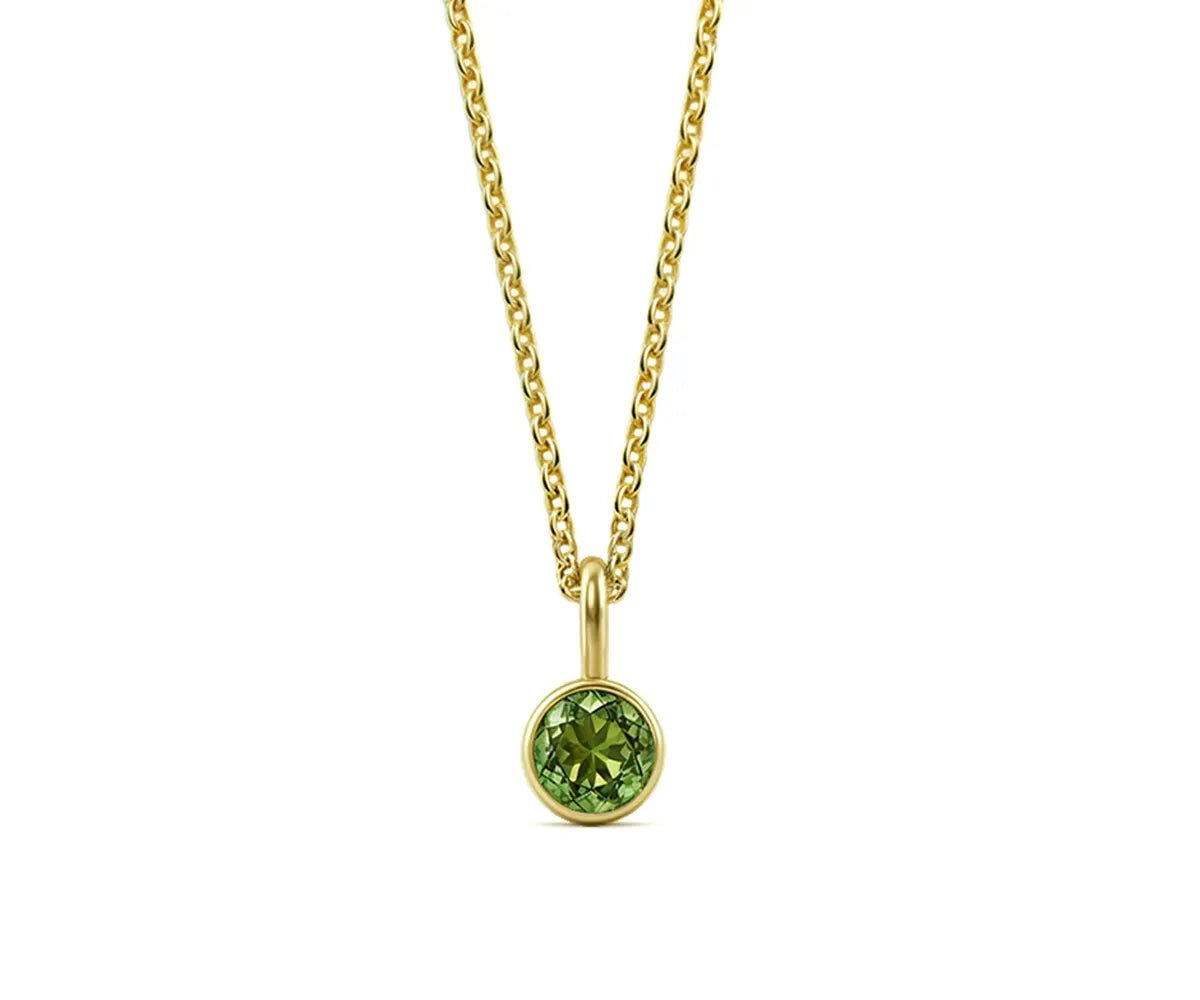 All Cotton and Linen Peridot Round Pendant Necklace | August Birthstone | 14K Gold - Plated