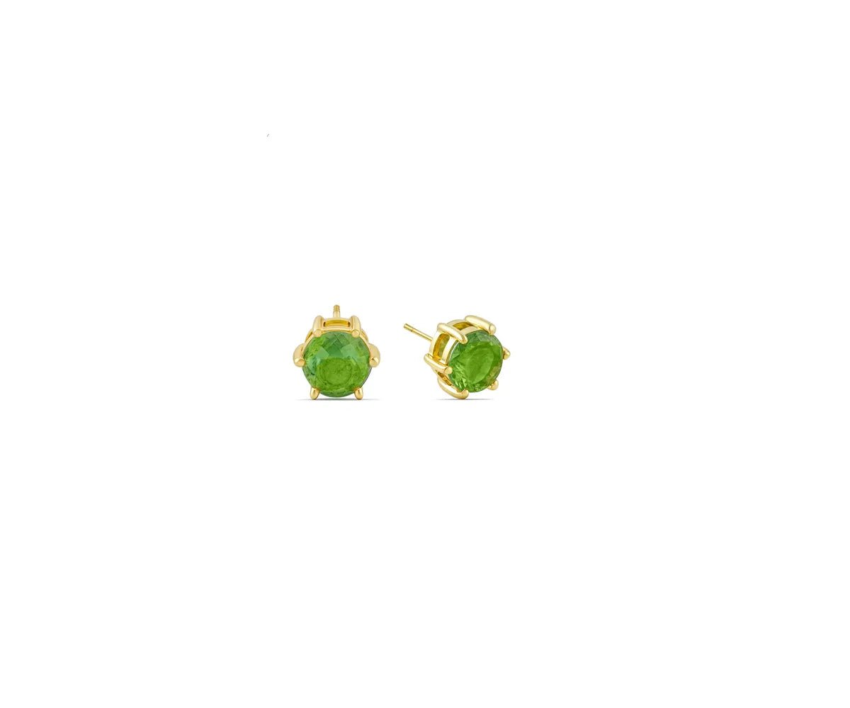 All Cotton and Linen Peridot Stud Earrings | August Birthstone | 14K Gold Plated