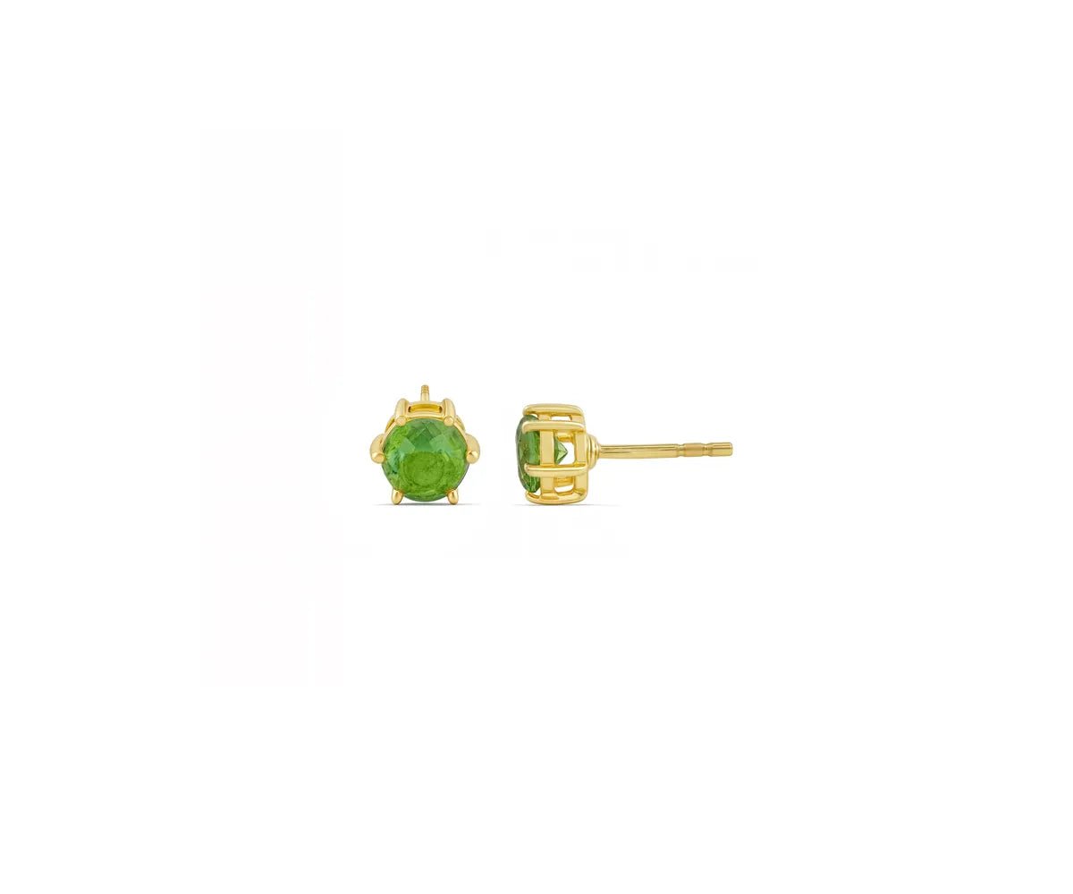 All Cotton and Linen Peridot Stud Earrings | August Birthstone | 14K Gold Plated