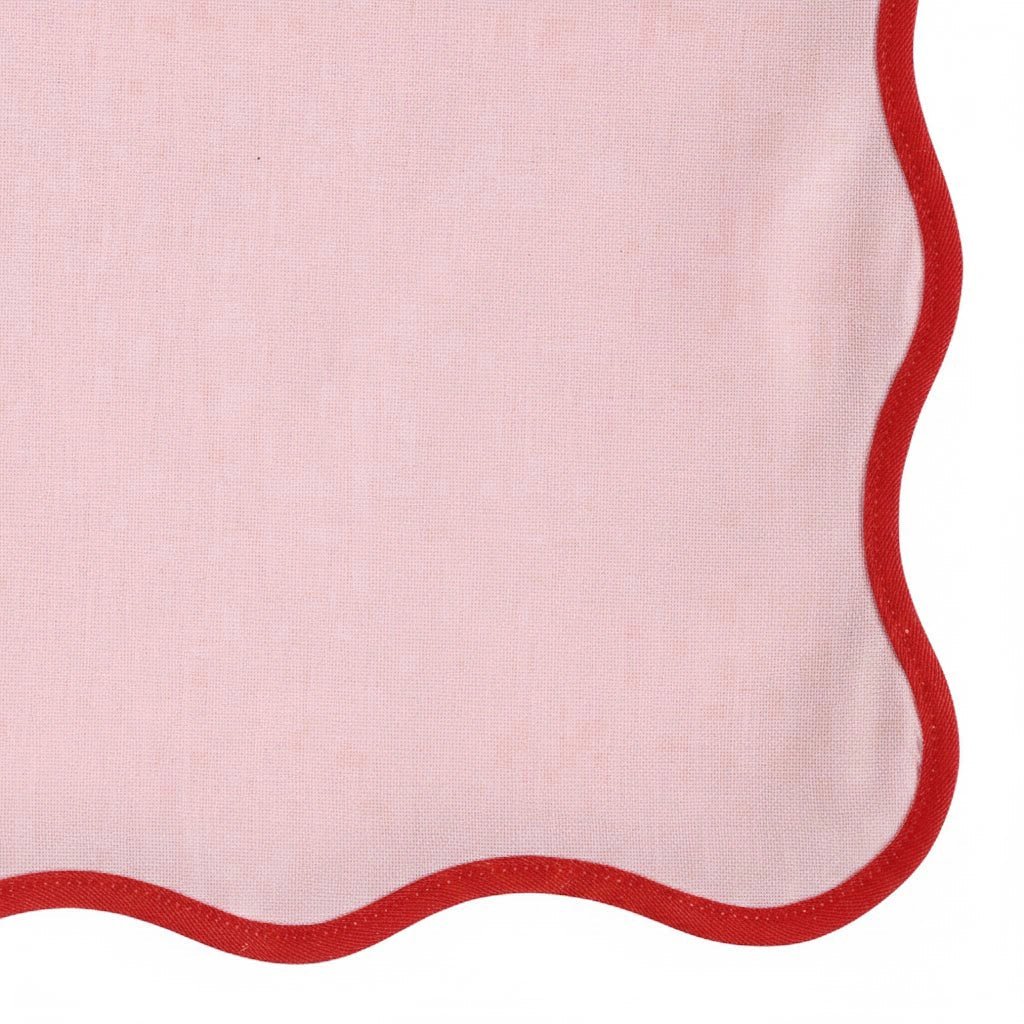 All Cotton and Linen Pink and Red Scallop Edge Cloth Napkins