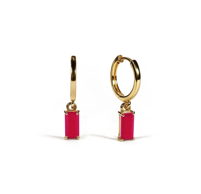 All Cotton and Linen Pink Chalcedony Huggie Earrings | 18K Gold Plated | Baguette - Cut Stone