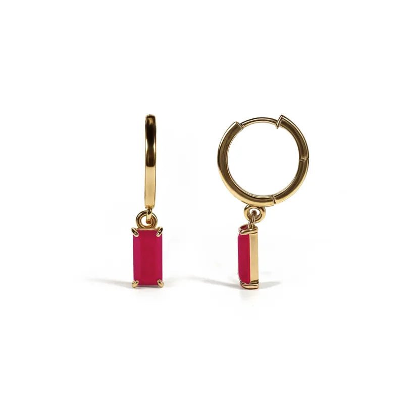 All Cotton and Linen Pink Chalcedony Huggie Earrings | 18K Gold Plated | Baguette - Cut Stone