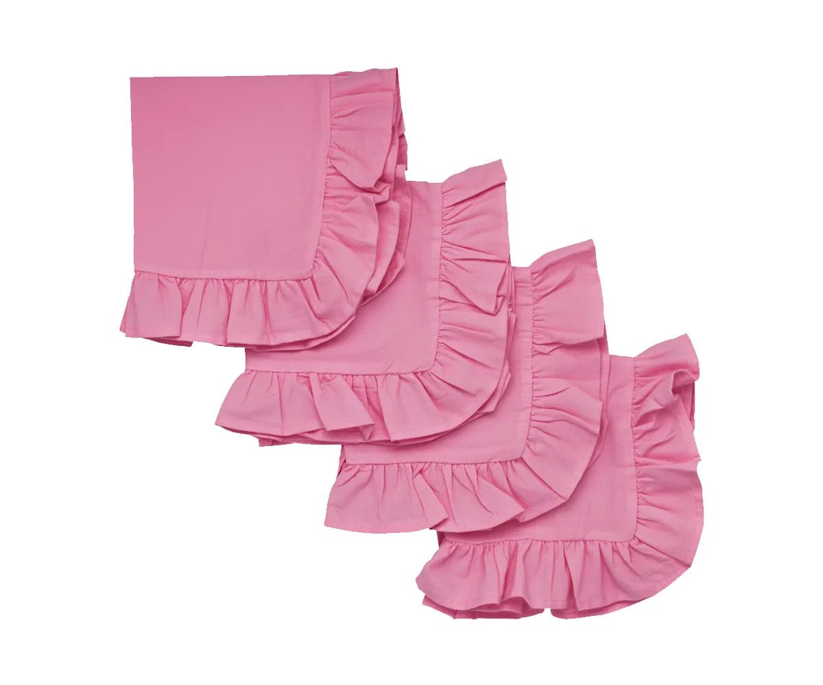 All Cotton and Linen Pink Ruffle Edge Cloth Napkins
