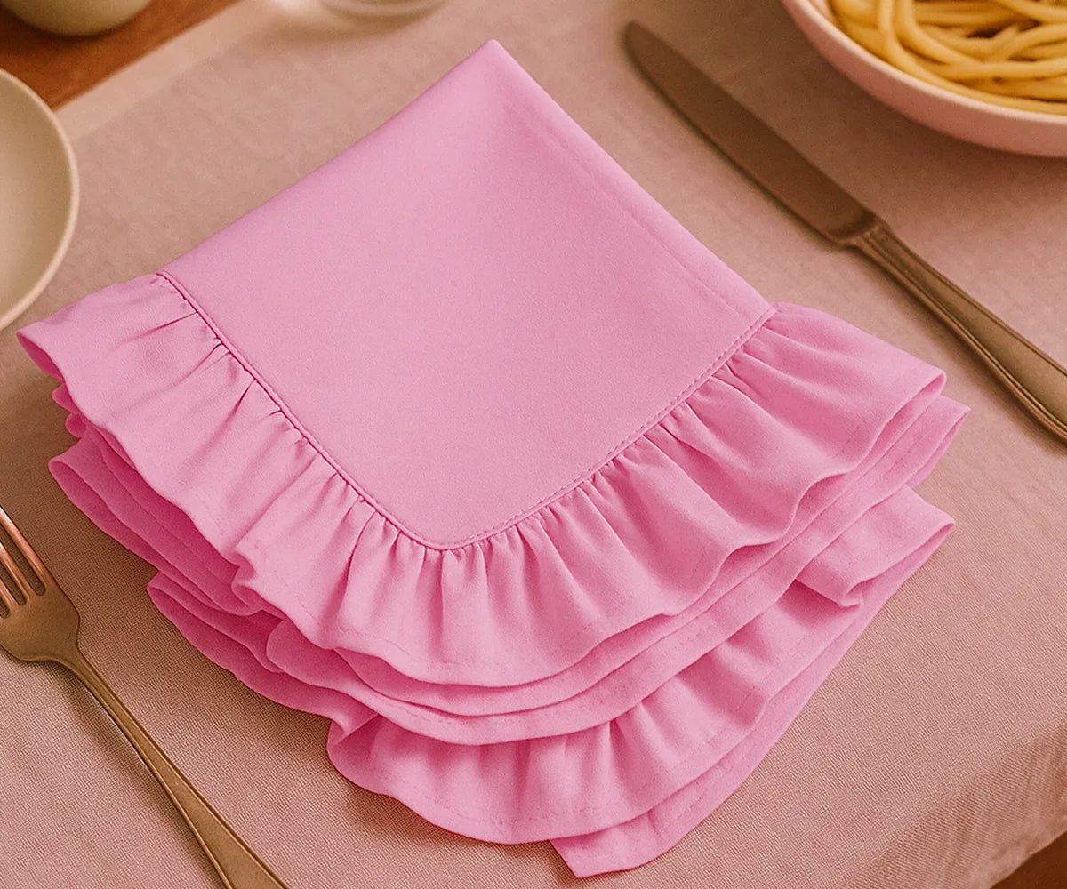 All Cotton and Linen Pink Ruffle Edge Cloth Napkins