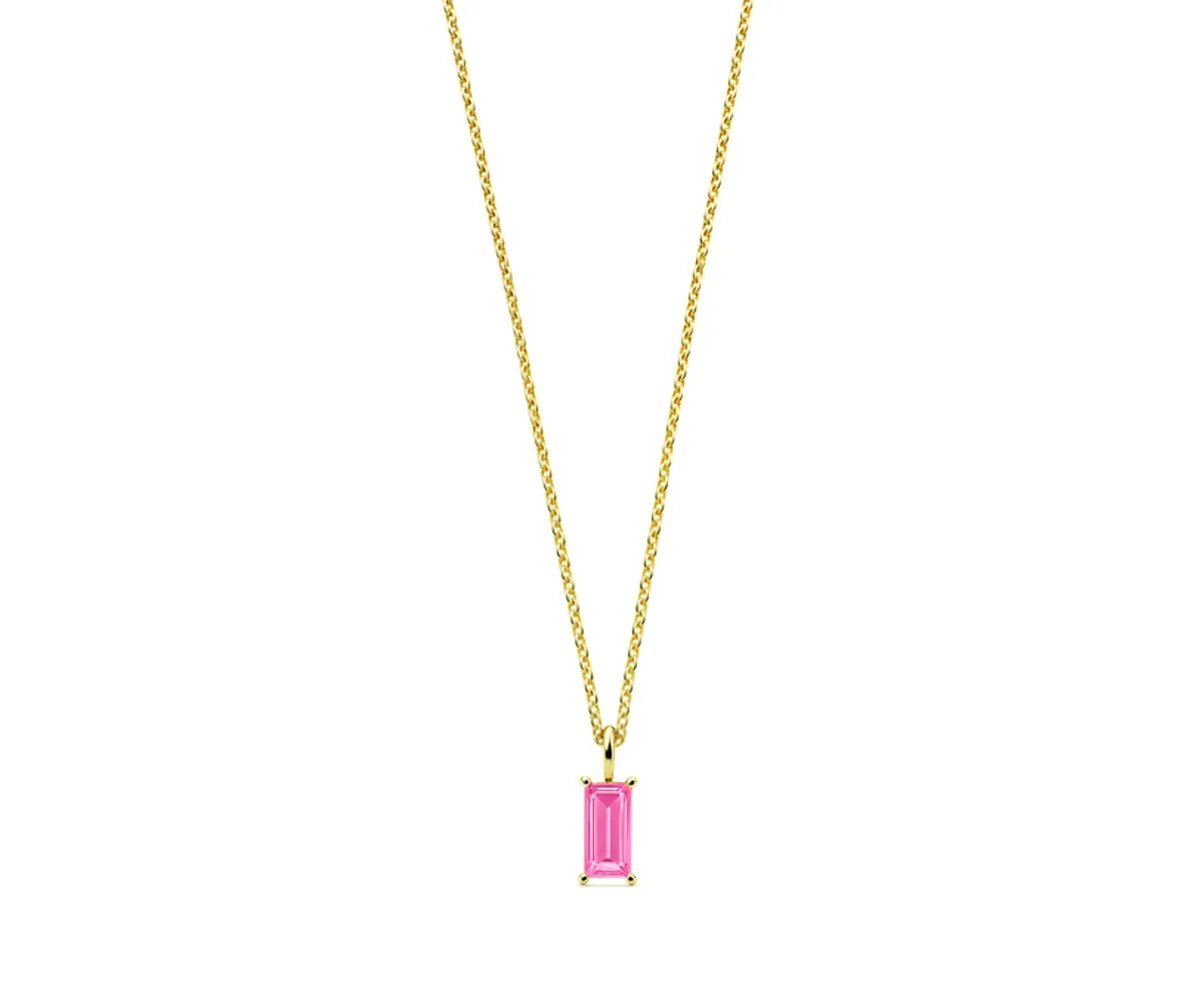 All Cotton and Linen Pink Tourmaline Baguette Pendant Necklace | October Birthstone | 14K Gold - Plated