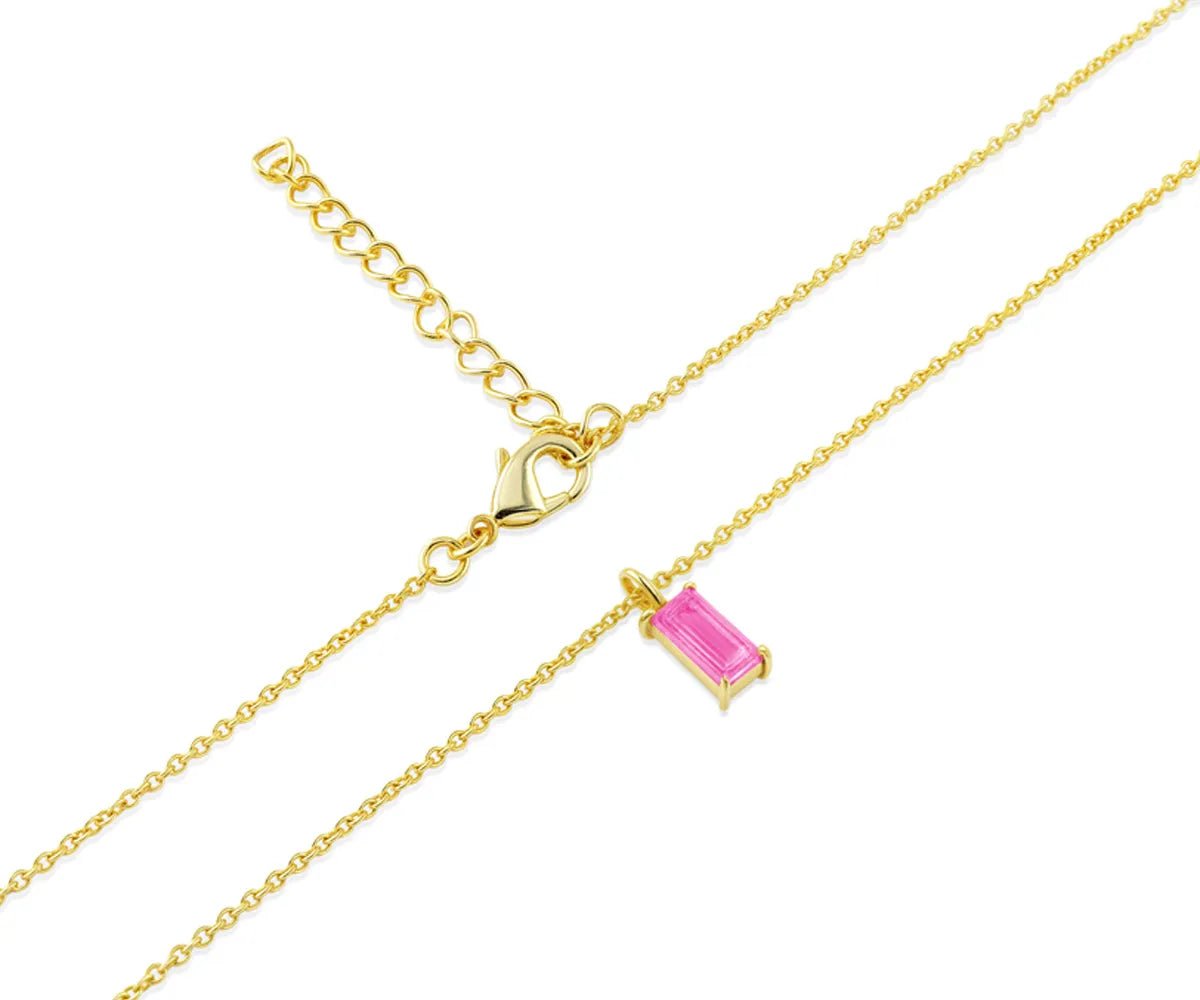 All Cotton and Linen Pink Tourmaline Baguette Pendant Necklace | October Birthstone | 14K Gold - Plated