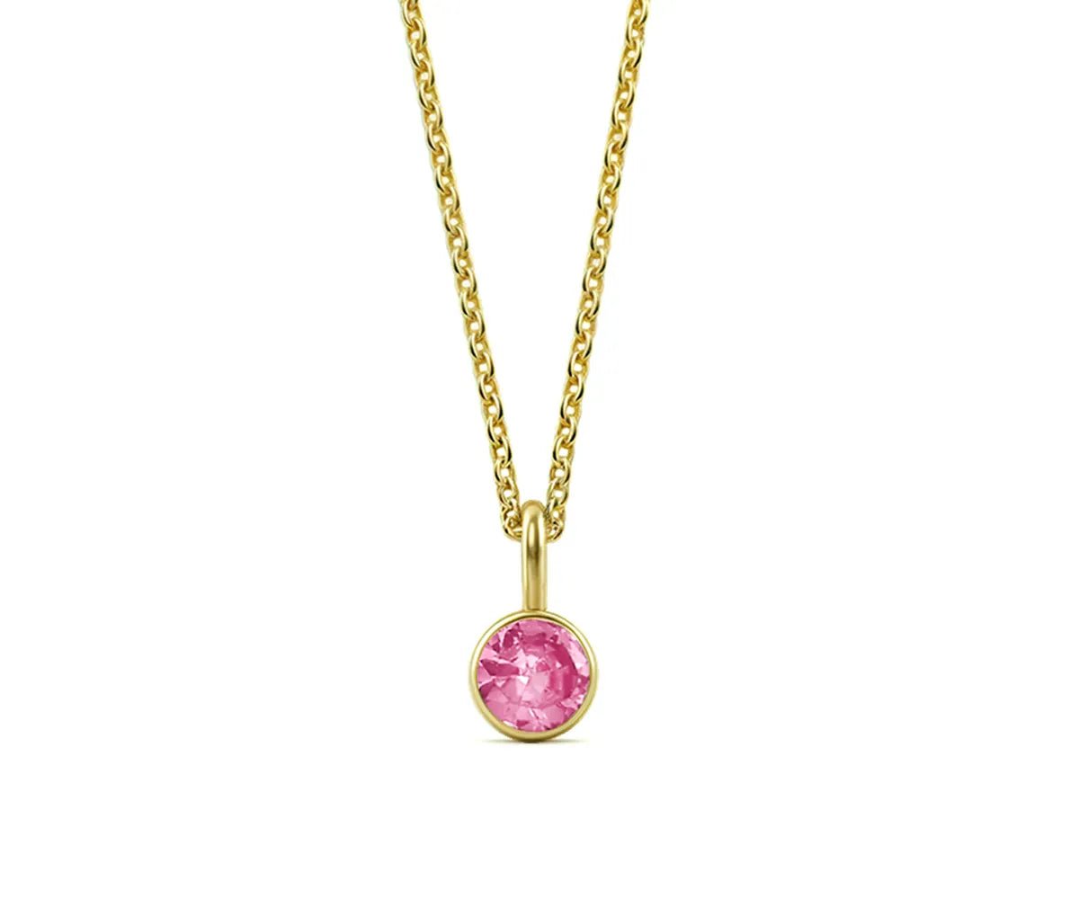 All Cotton and Linen Pink Tourmaline Round Pendant Necklace | October Birthstone | 14K Gold - Plated