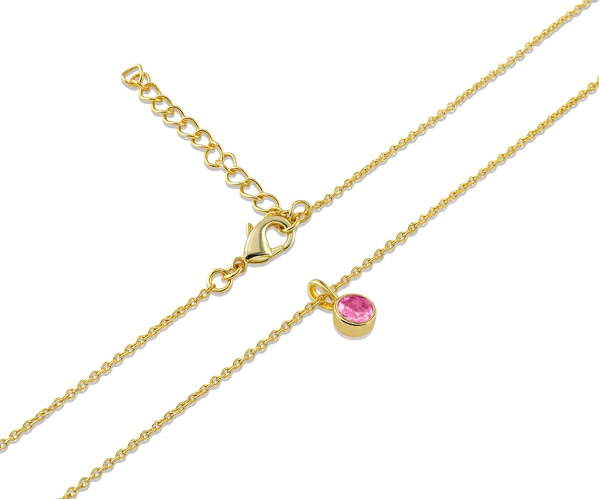 All Cotton and Linen Pink Tourmaline Round Pendant Necklace | October Birthstone | 14K Gold - Plated