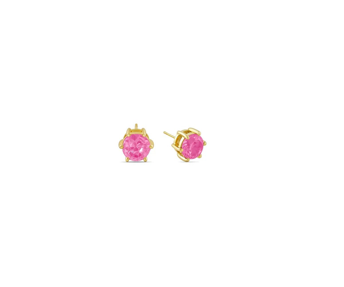 All Cotton and Linen Pink Tourmaline Stud Earrings | October Birthstone | 14K Gold Plated