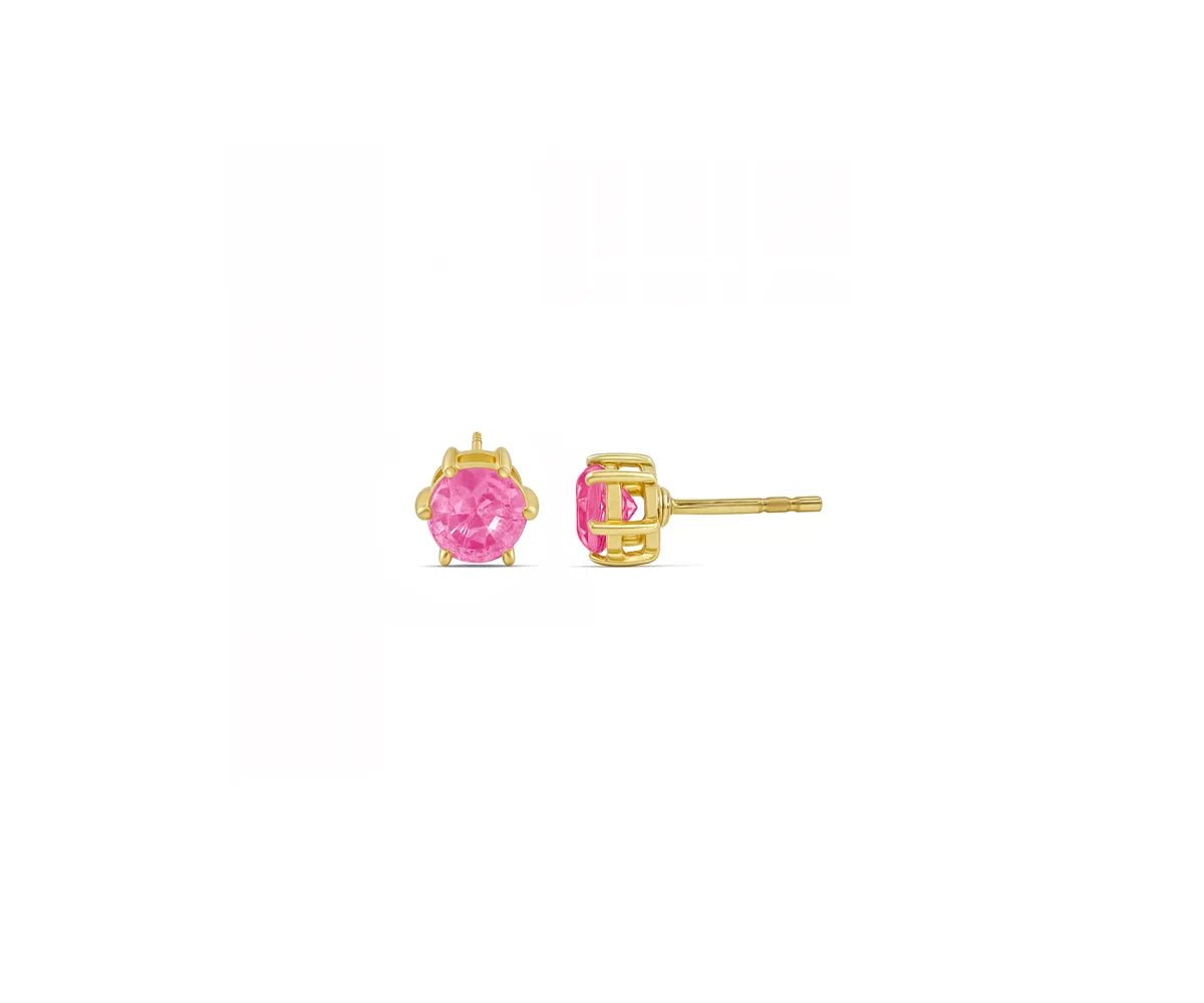 All Cotton and Linen Pink Tourmaline Stud Earrings | October Birthstone | 14K Gold Plated