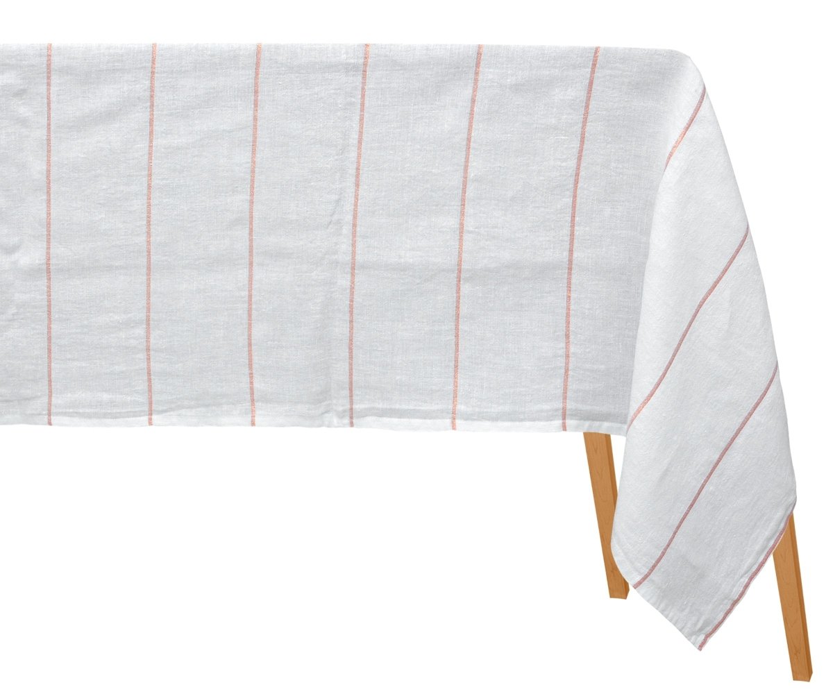 All Cotton and Linen Rectangle Linen Tablecloth | 100% Pure Linen, Copper Stripe