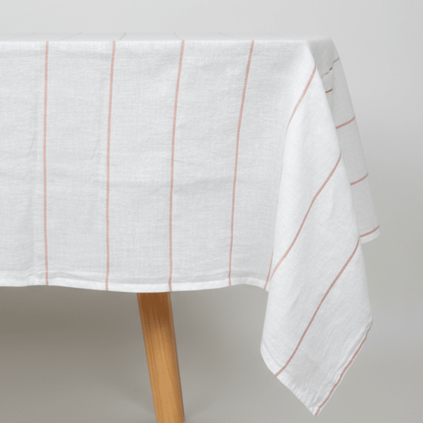 All Cotton and Linen Rectangle Linen Tablecloth | 100% Pure Linen, Copper Stripe