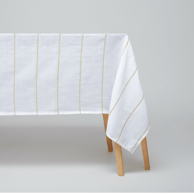 All Cotton and Linen Rectangle Linen Tablecloth | 100% Pure Linen, Gold Stripe