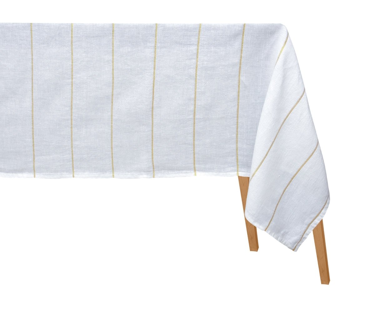 All Cotton and Linen Rectangle Linen Tablecloth | 100% Pure Linen, Gold Stripe