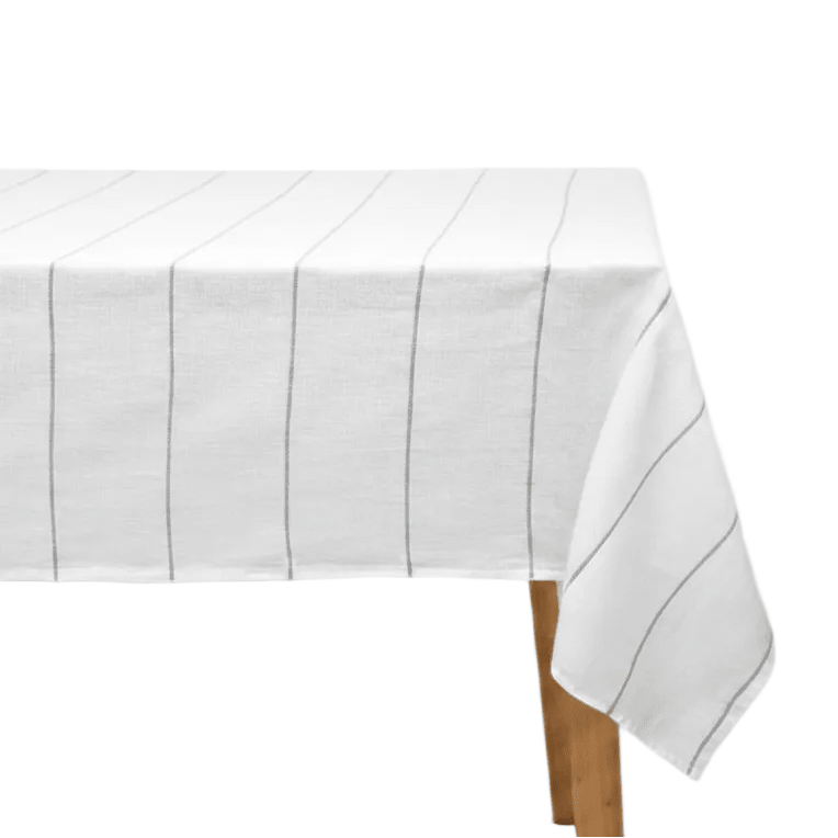 All Cotton and Linen Rectangle Linen Tablecloth | 100% Pure Linen, Silver Stripe