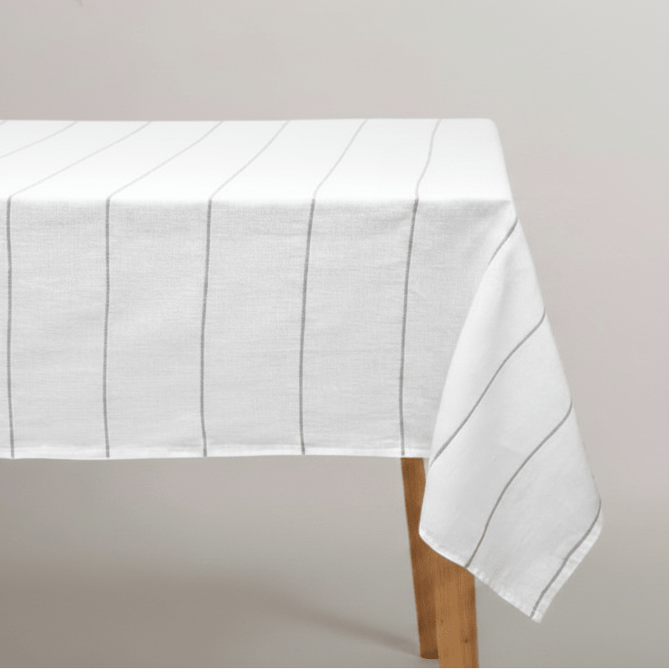All Cotton and Linen Rectangle Linen Tablecloth | 100% Pure Linen, Silver Stripe