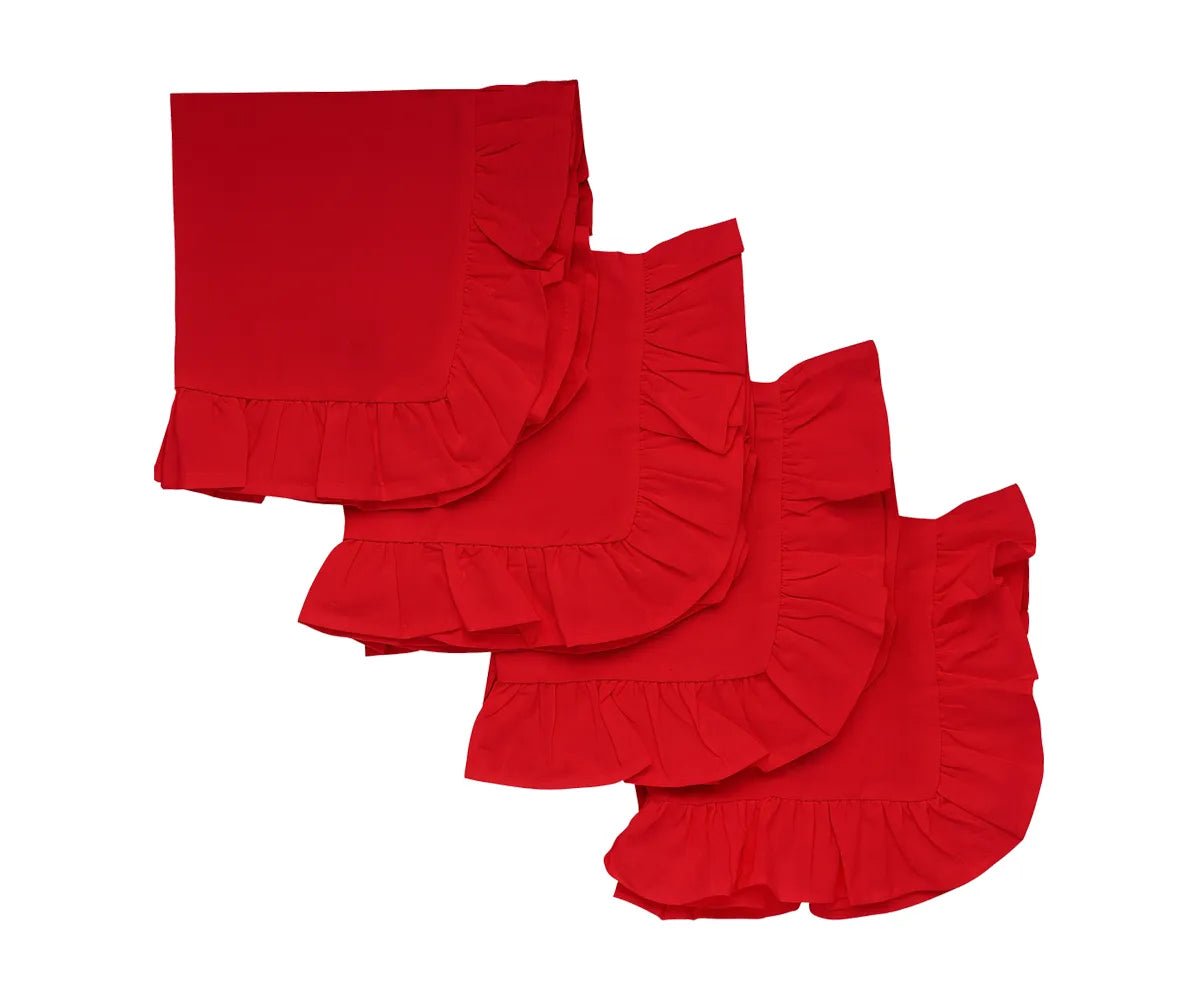 All Cotton and Linen Red Ruffle Edge Cloth Napkins