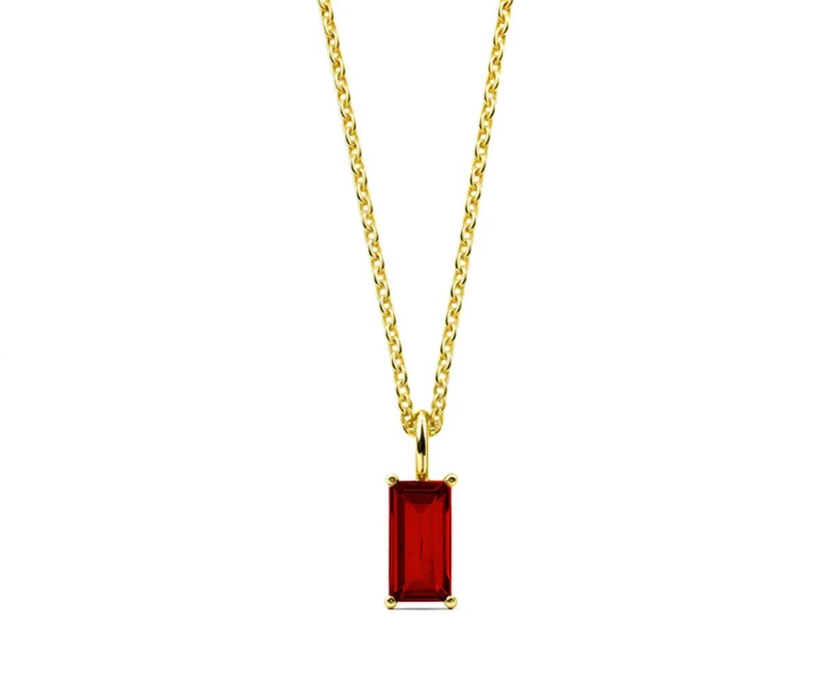 All Cotton and Linen Ruby Baguette Pendant Necklace | July Birthstone | 14K Gold - Plated