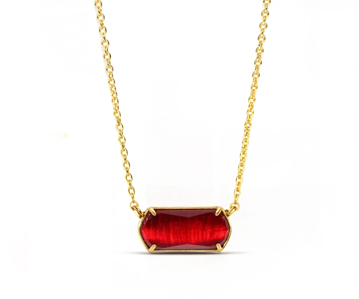 All Cotton and Linen Ruby Blaze Pendant Necklace – 18K Gold - Plated Chain with Red Stone