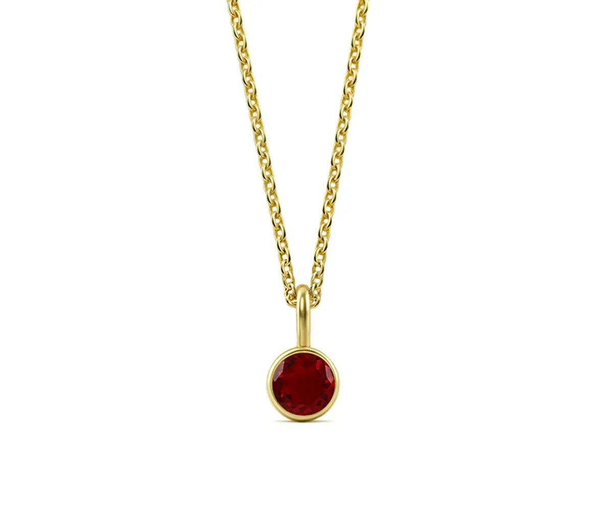 All Cotton and Linen Ruby Round Pendant Necklace | July Birthstone | 14K Gold - Plated