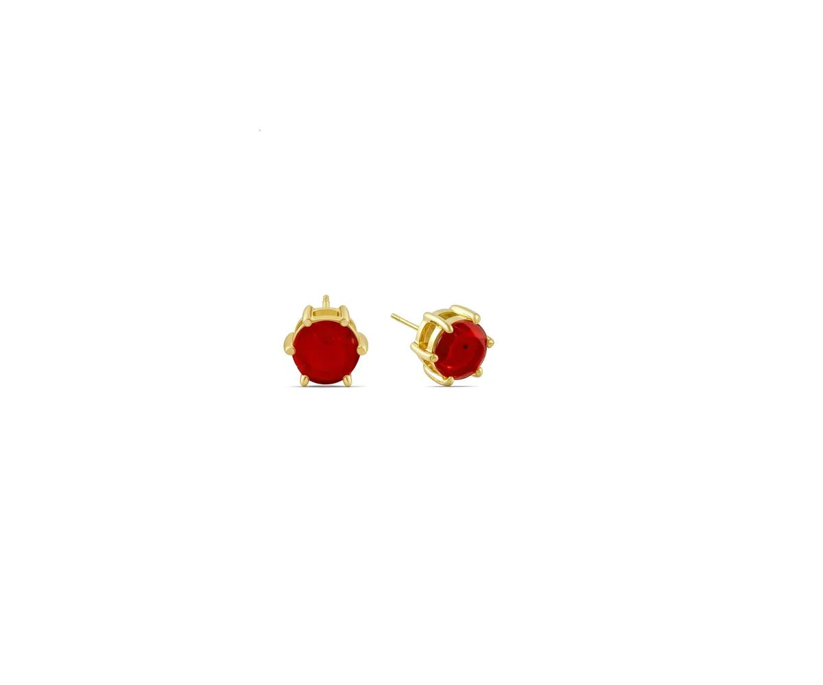 All Cotton and Linen Ruby Stud Earrings | July Birthstone | 14K Gold Plated