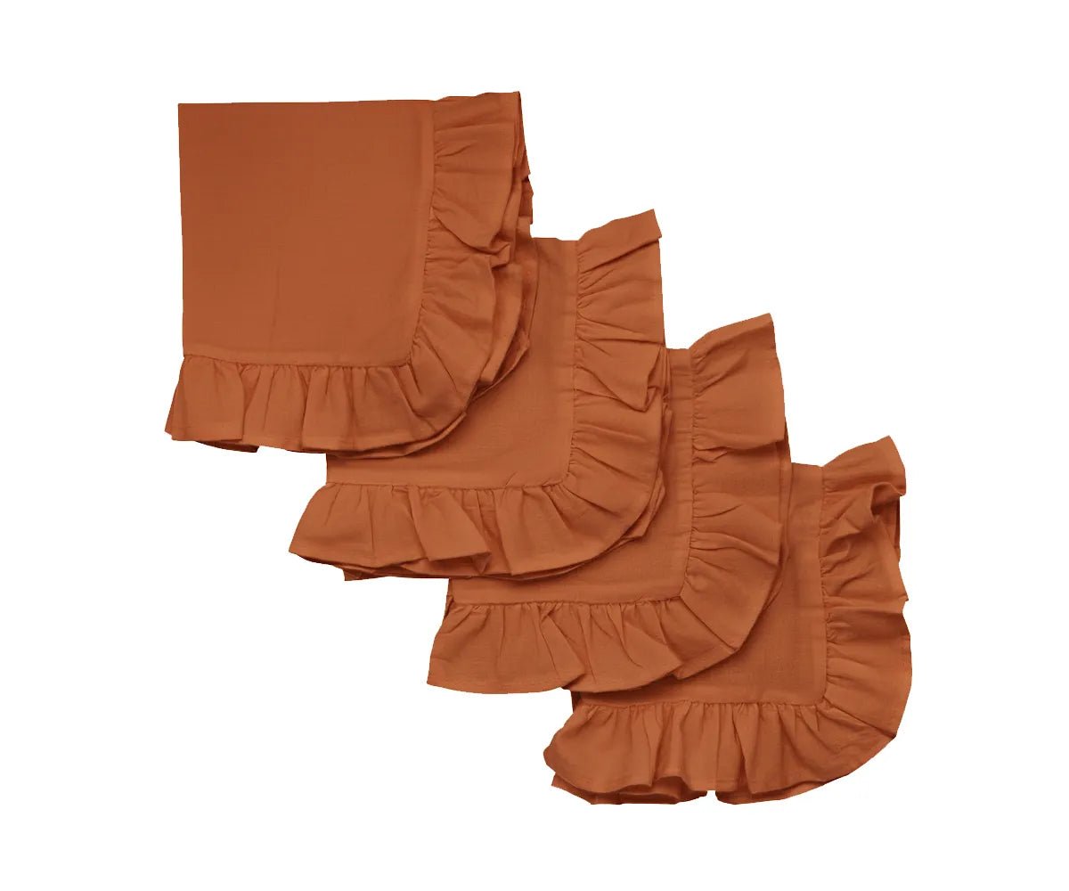 All Cotton and Linen Rust Ruffle Edge Cotton Cloth Napkins