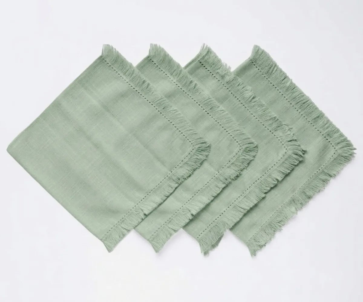 All Cotton and Linen Sage Green Cotton Fringe Cloth Napkins