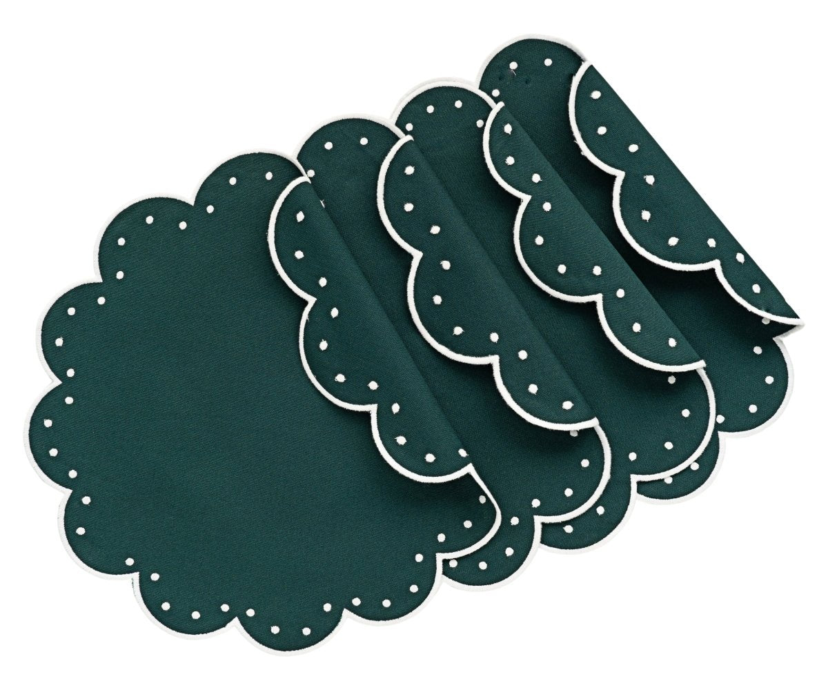 All Cotton and Linen Scalloped Round Placemats | Dotted Edge Detailing