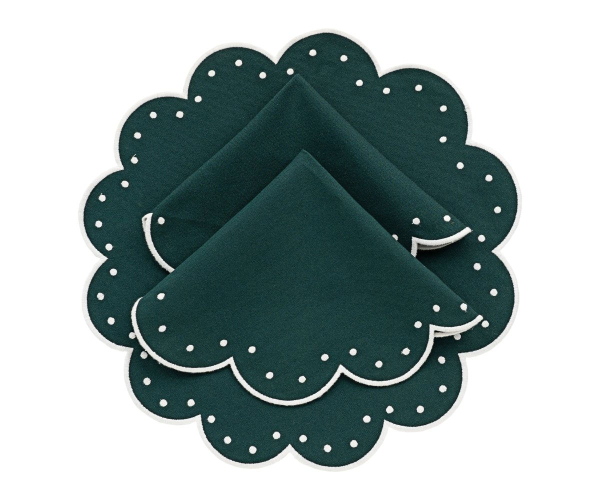 All Cotton and Linen Scalloped Round Placemats | Dotted Edge Detailing
