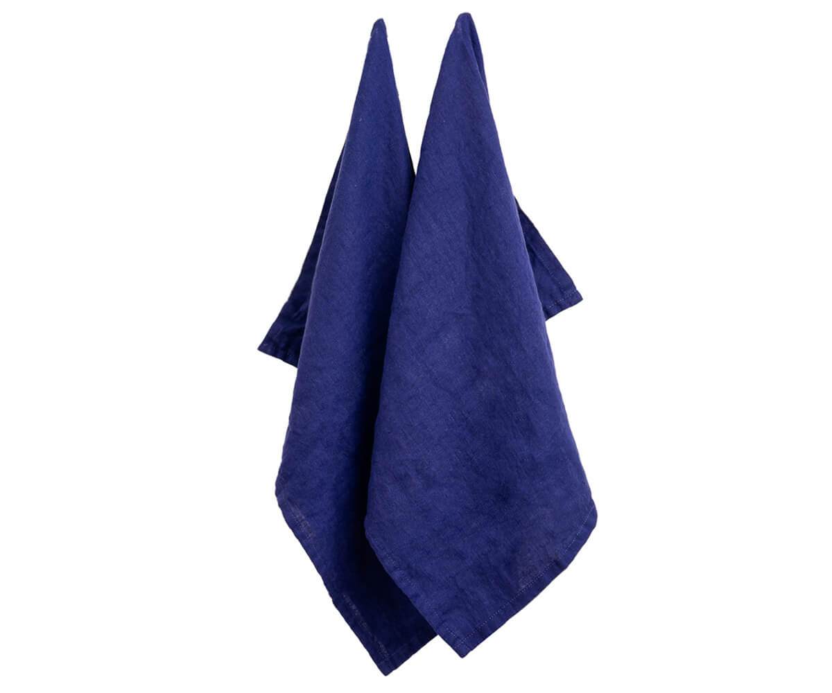 All Cotton and Linen Solid Dark Blue Linen Kitchen Towels