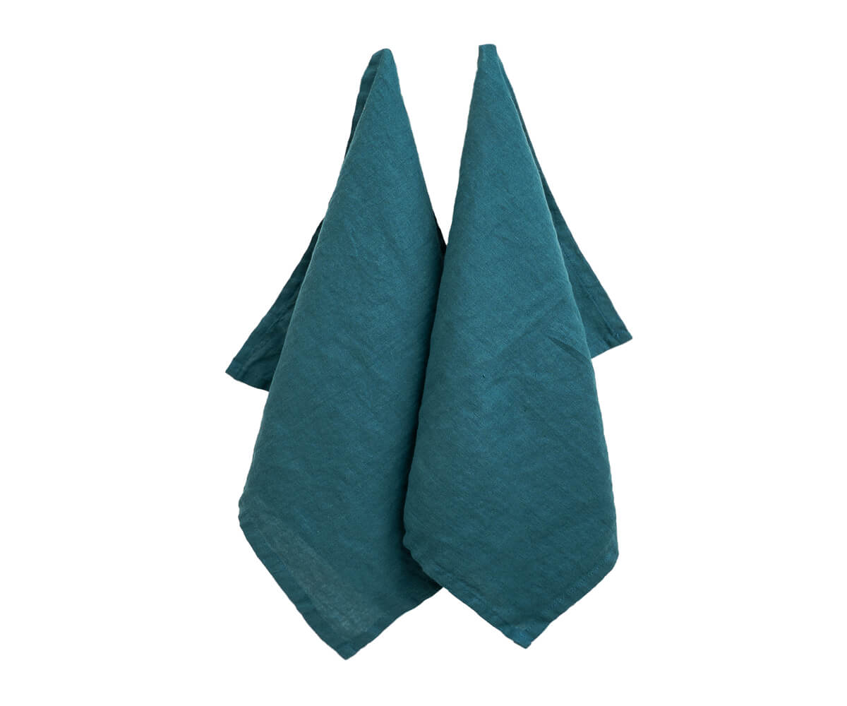 All Cotton and Linen Solid Forest Green Linen Kitchen Towels