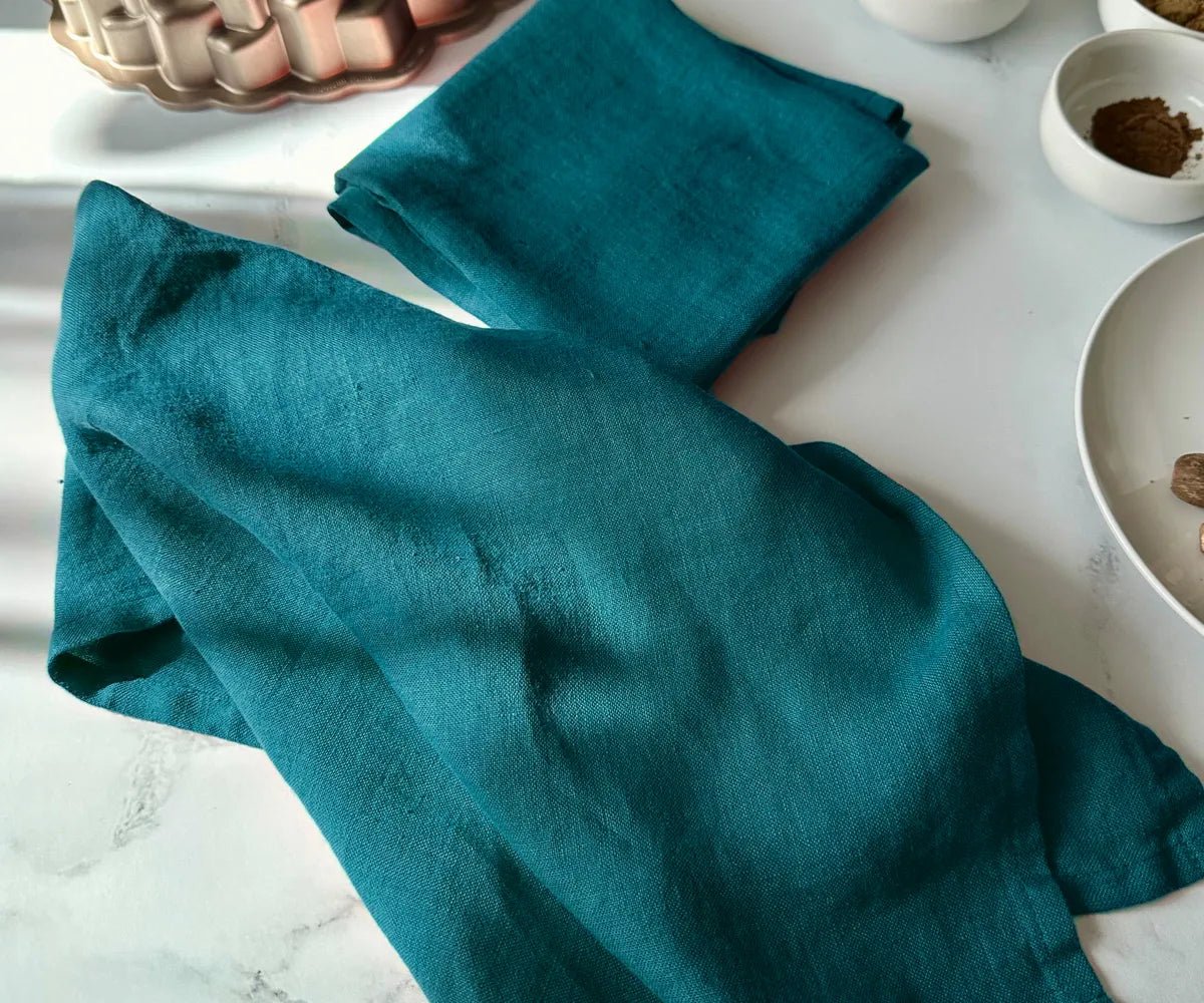 All Cotton and Linen Solid Forest Green Linen Kitchen Towels