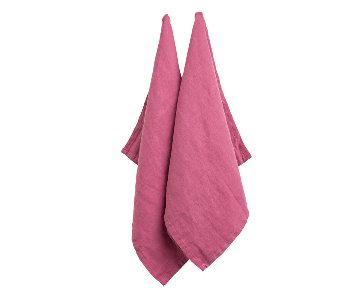 All Cotton and Linen Solid Fuschia Linen Kitchen Towels