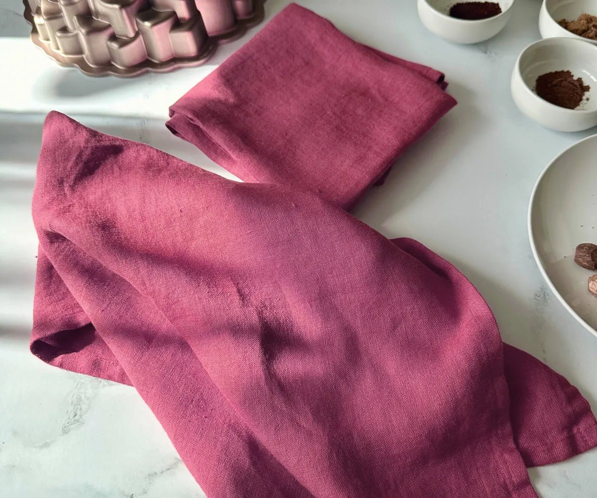 All Cotton and Linen Solid Fuschia Linen Kitchen Towels