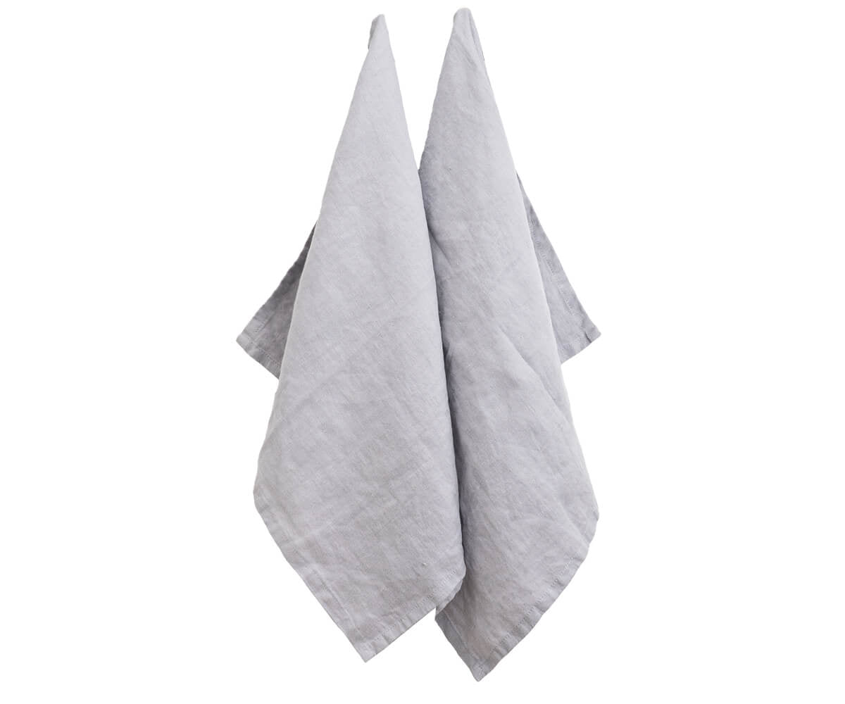 All Cotton and Linen Solid Gray Linen Kitchen Towels